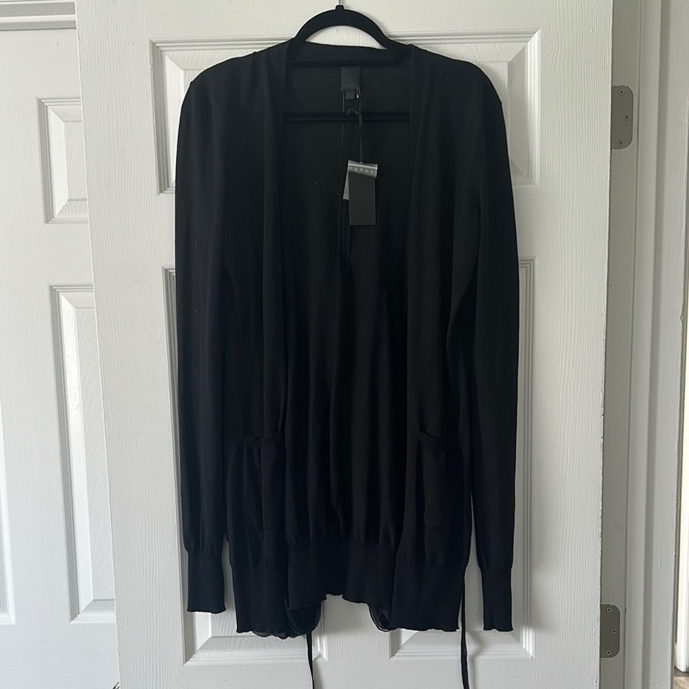 *NWT* Vera Wang RTW Black Cardigan with chiffon back detail- 100% Wool- size M